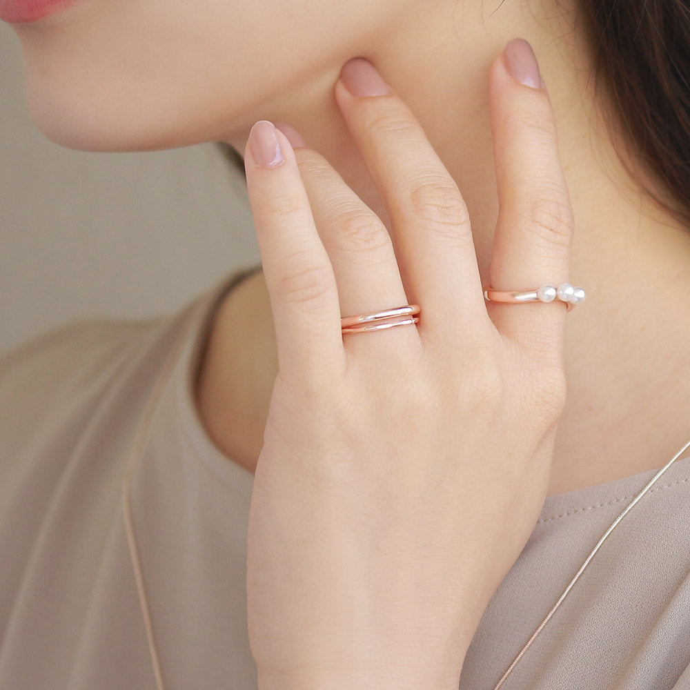 Rose Silver Pearl Ring Set