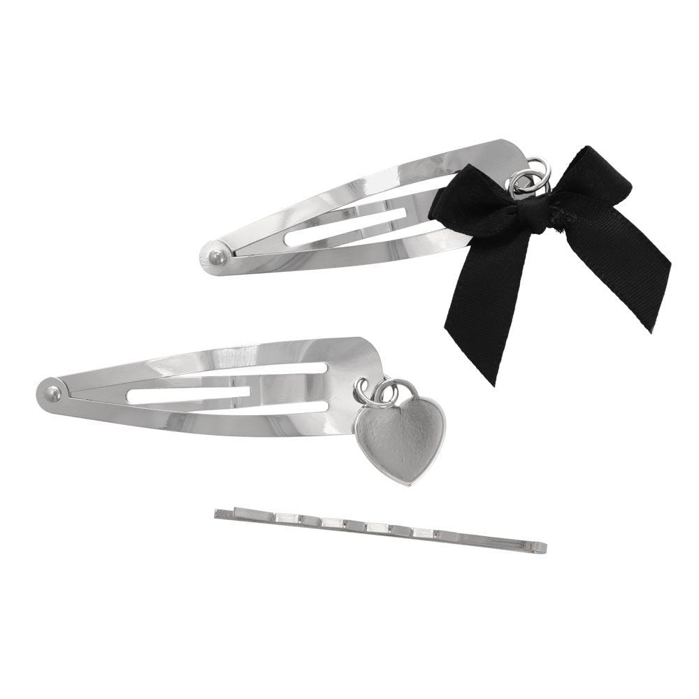 Bow and Heart Snap Clip Set