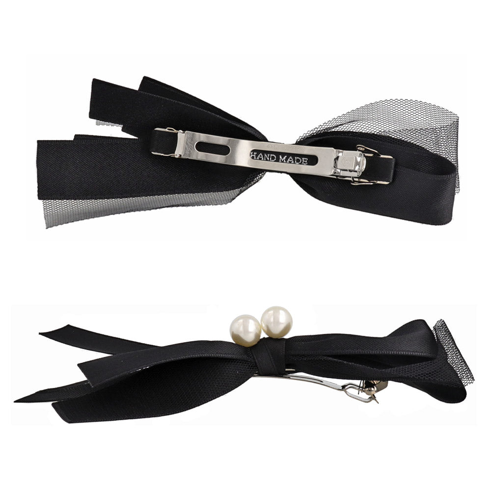Pearl Detail Black Bow Barrette