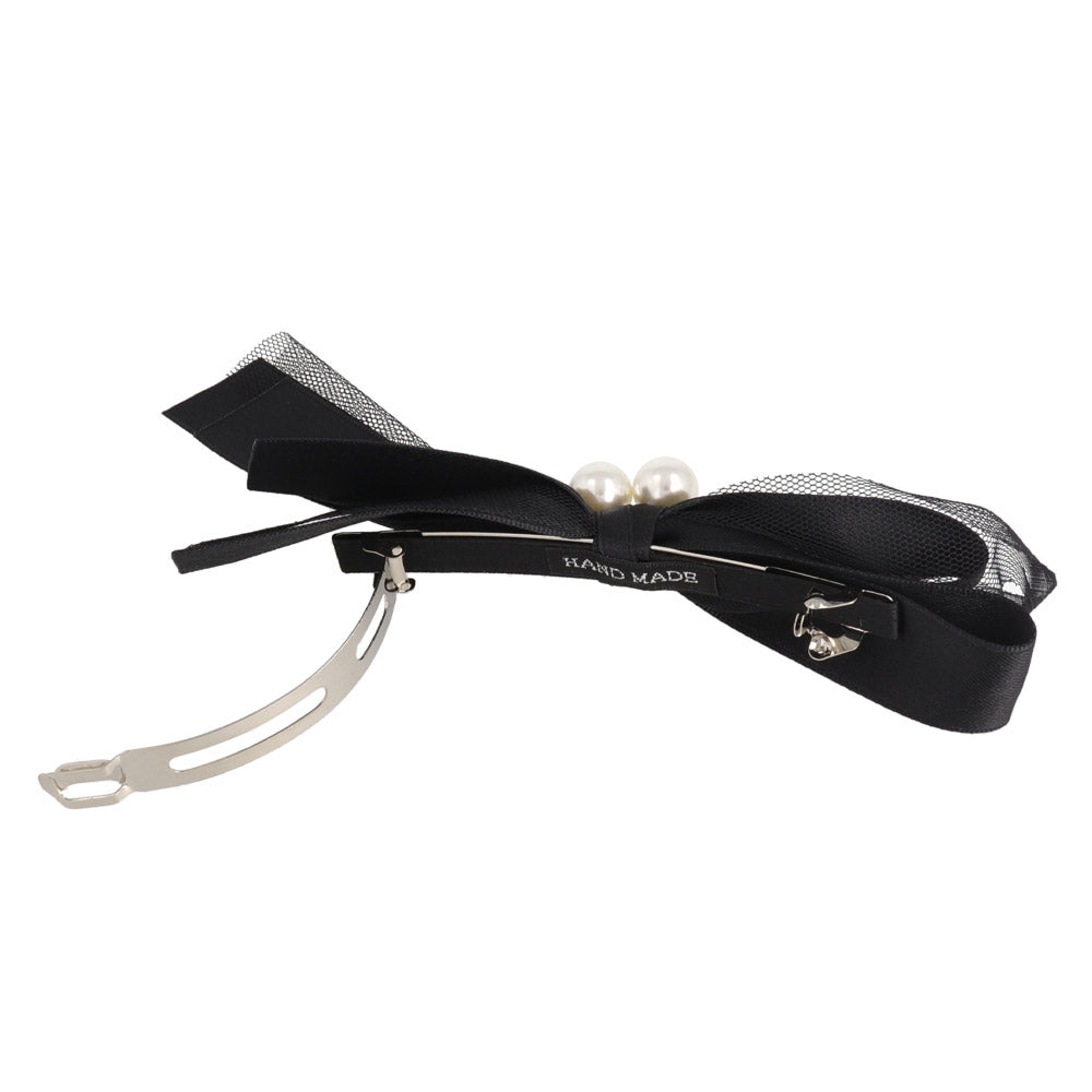 Pearl Detail Black Bow Barrette
