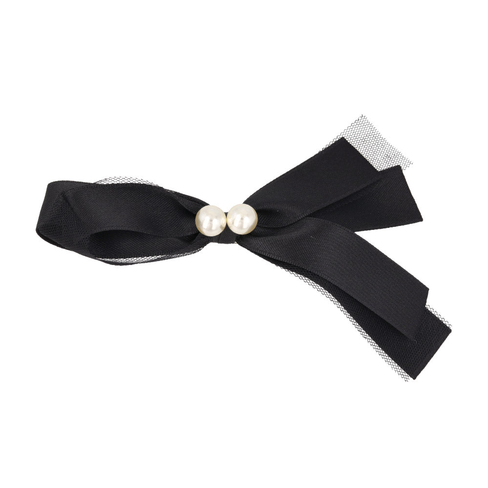 Pearl Detail Black Bow Barrette