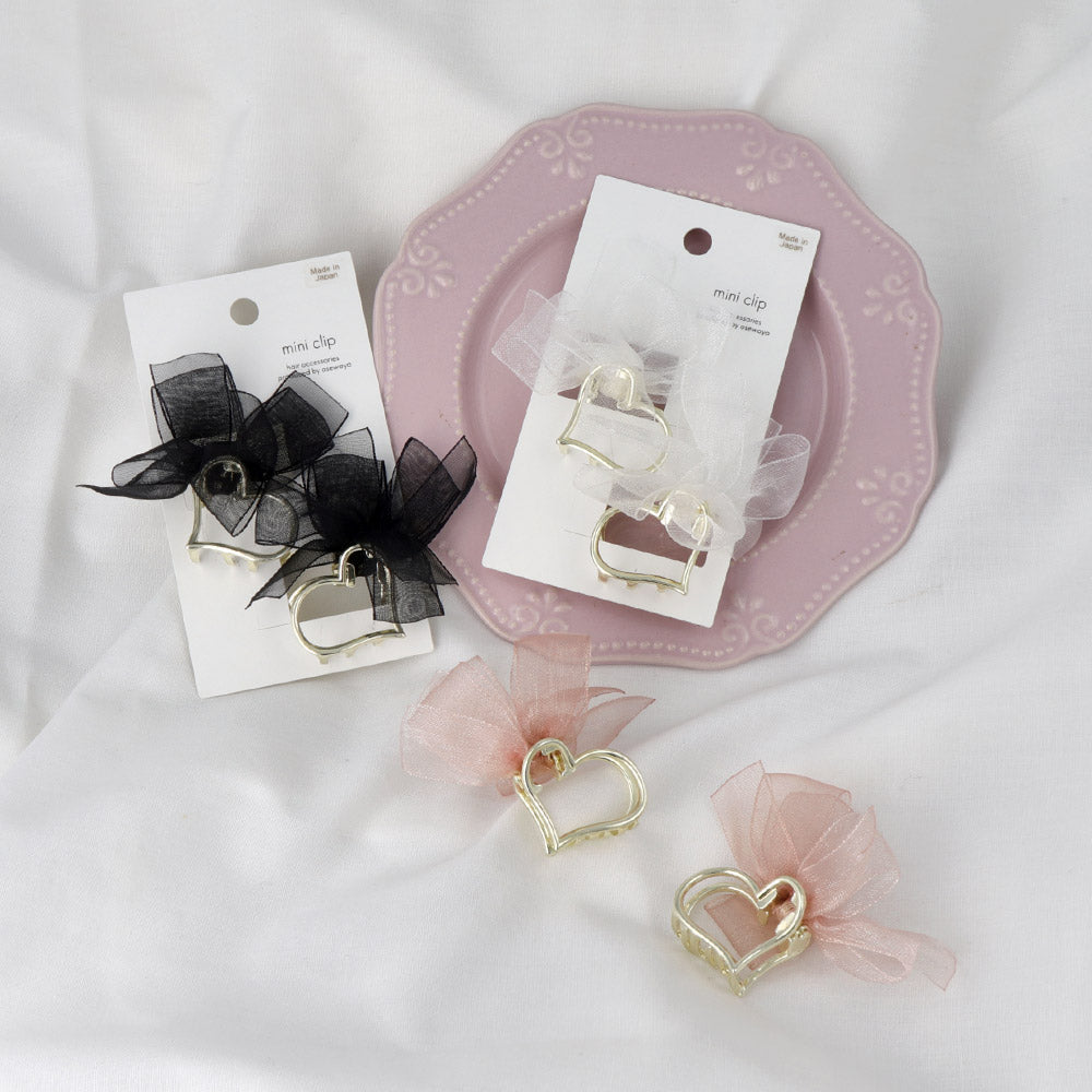 Lace Bow Open Heart hair Clip Set