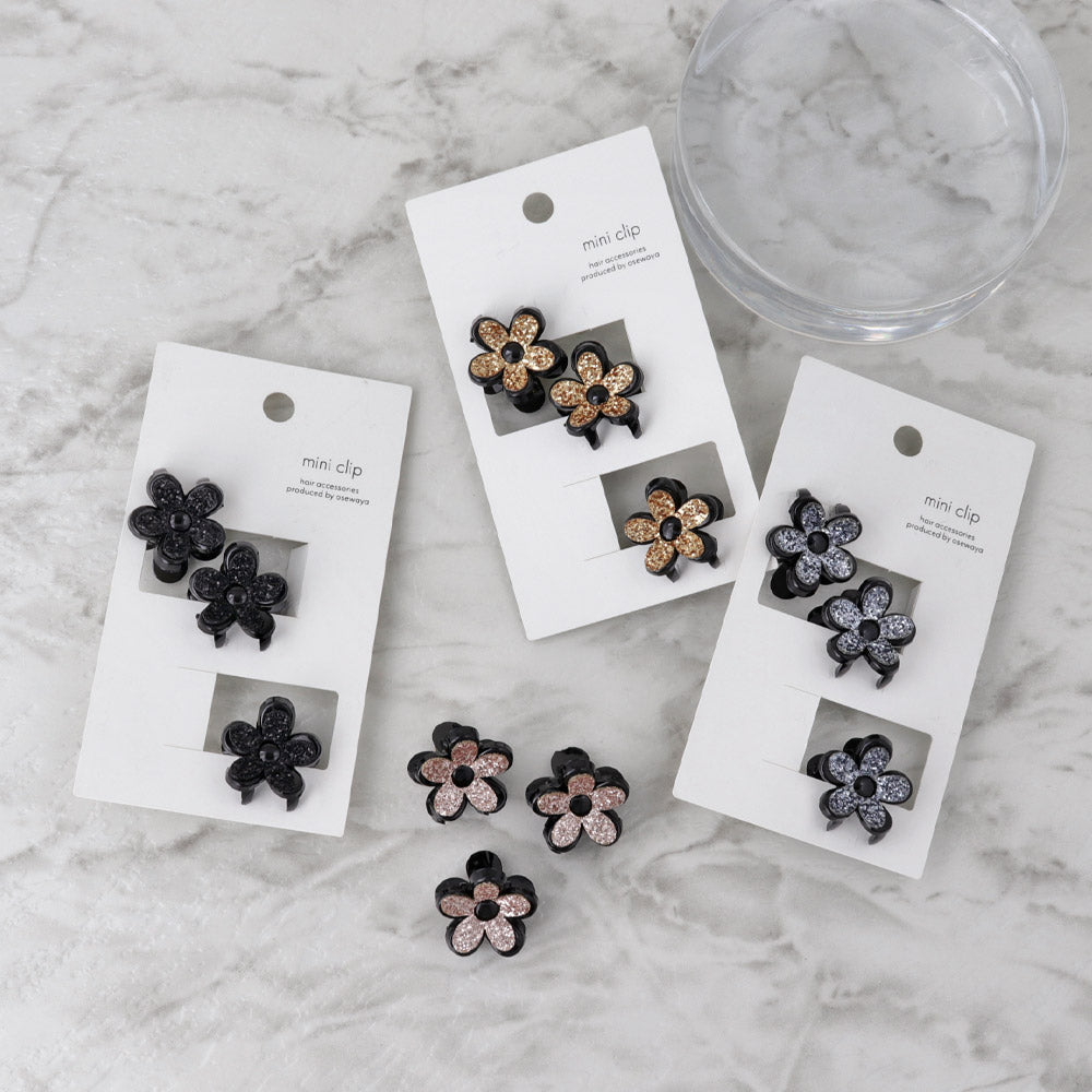 Mini Glitter Flower Hair Clip Set