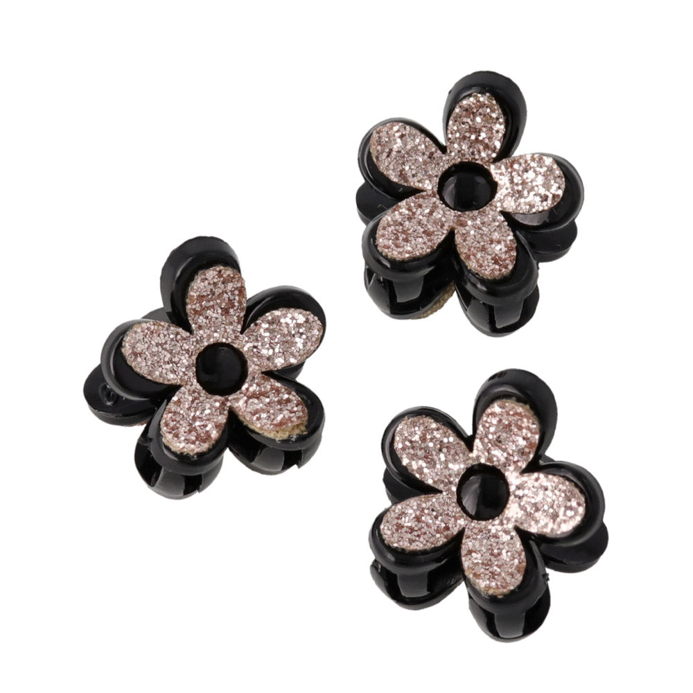 Mini Glitter Flower Hair Clip Set