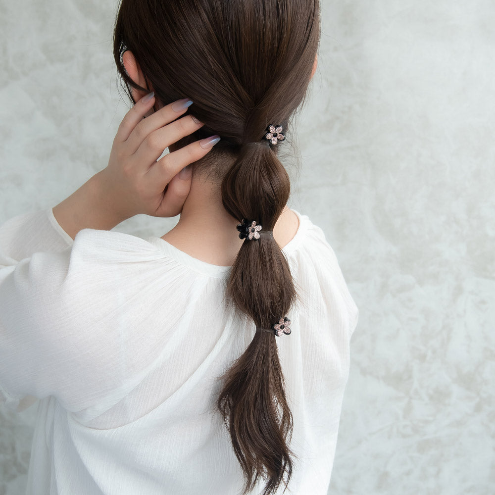 Mini Glitter Flower Hair Clip Set