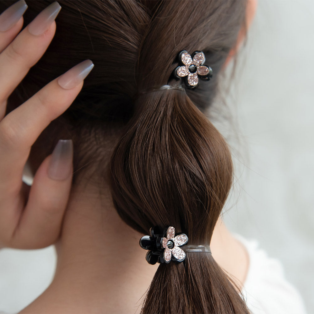 Mini Glitter Flower Hair Clip Set
