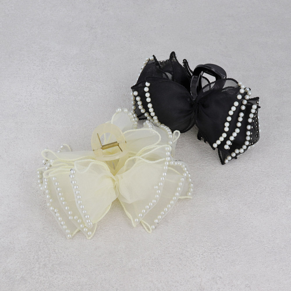 Pearlized Ribbon Bow Hair Claw