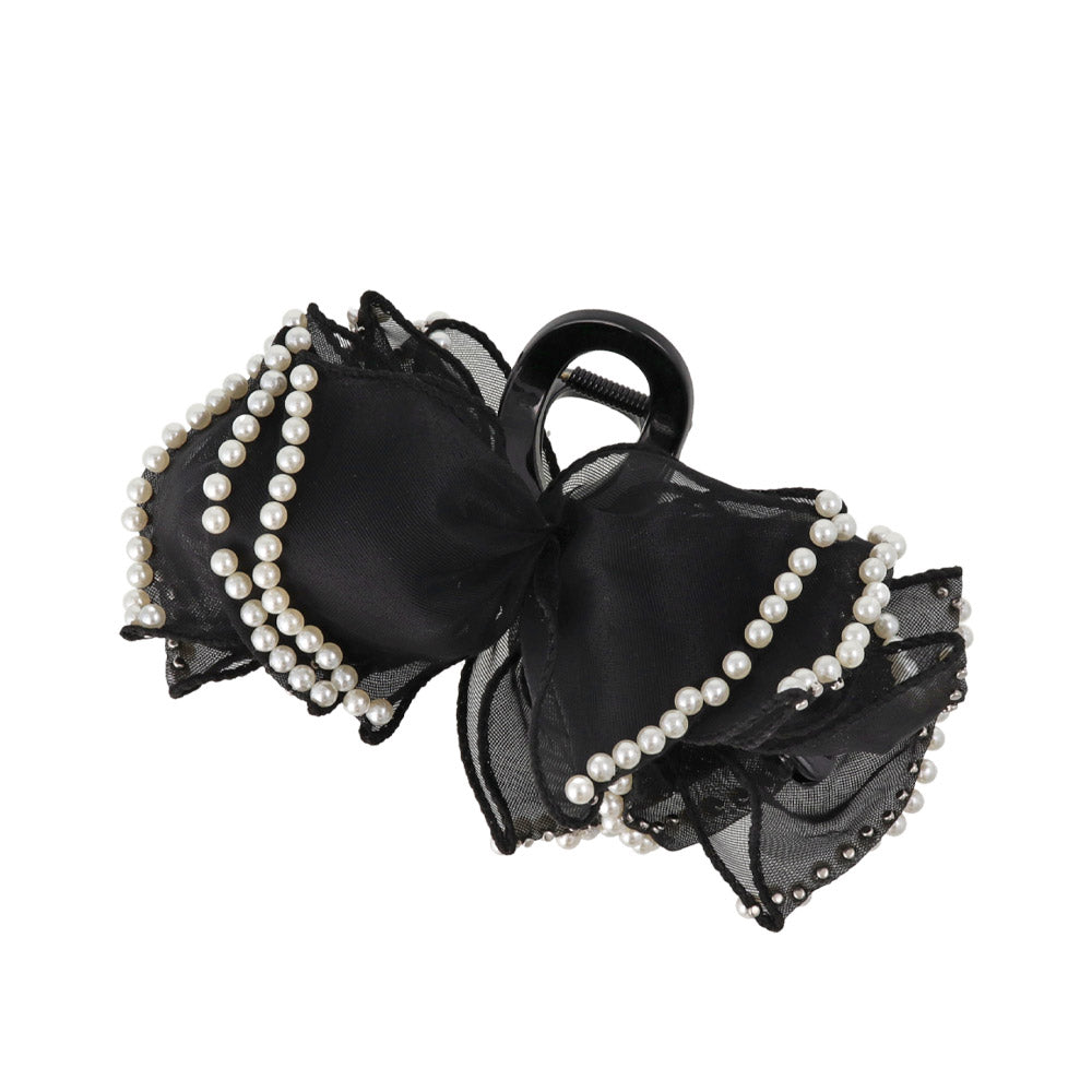 Pearlized Ribbon Bow Hair Claw