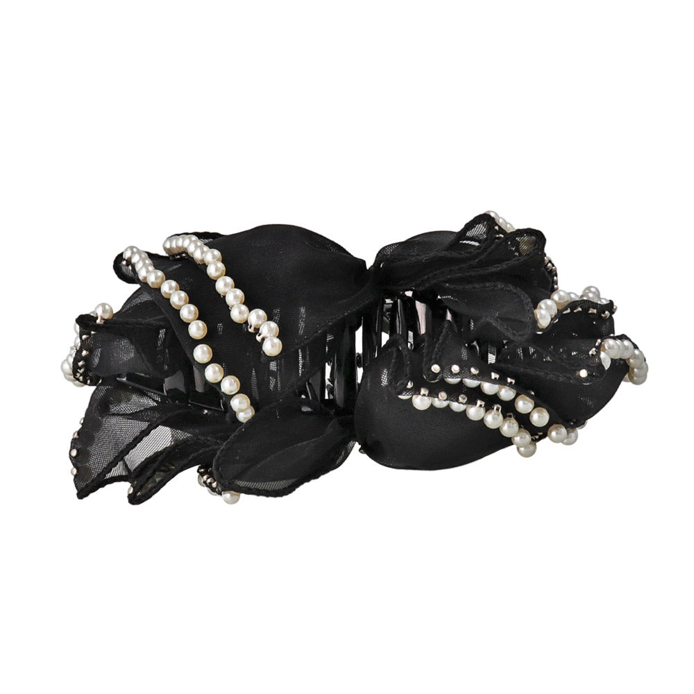 Pearlized Ribbon Bow Hair Claw