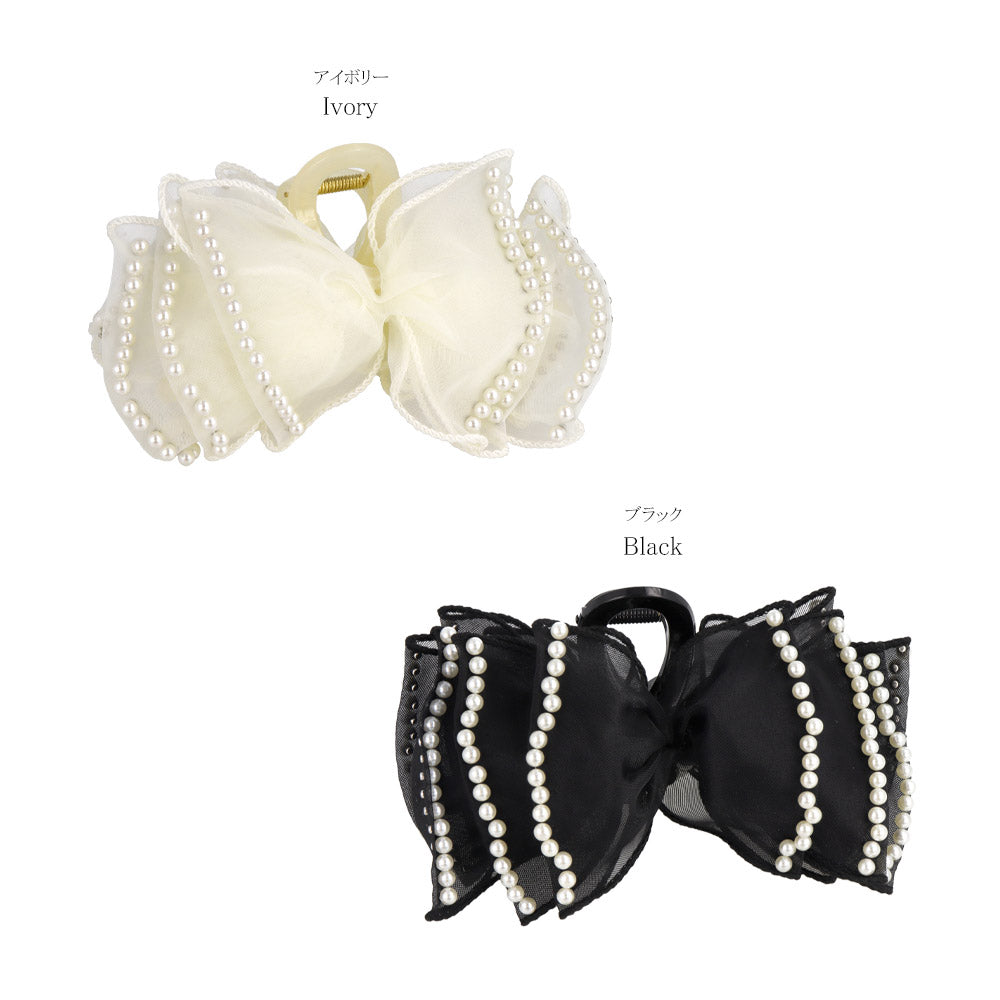 Pearlized Ribbon Bow Hair Claw