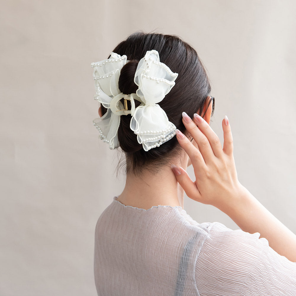 Pearlized Ribbon Bow Hair Claw