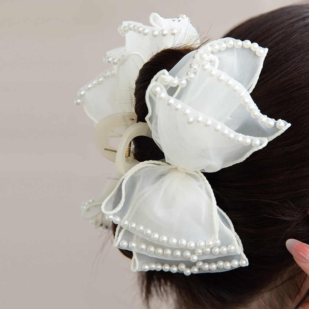 Pearlized Ribbon Bow Hair Claw