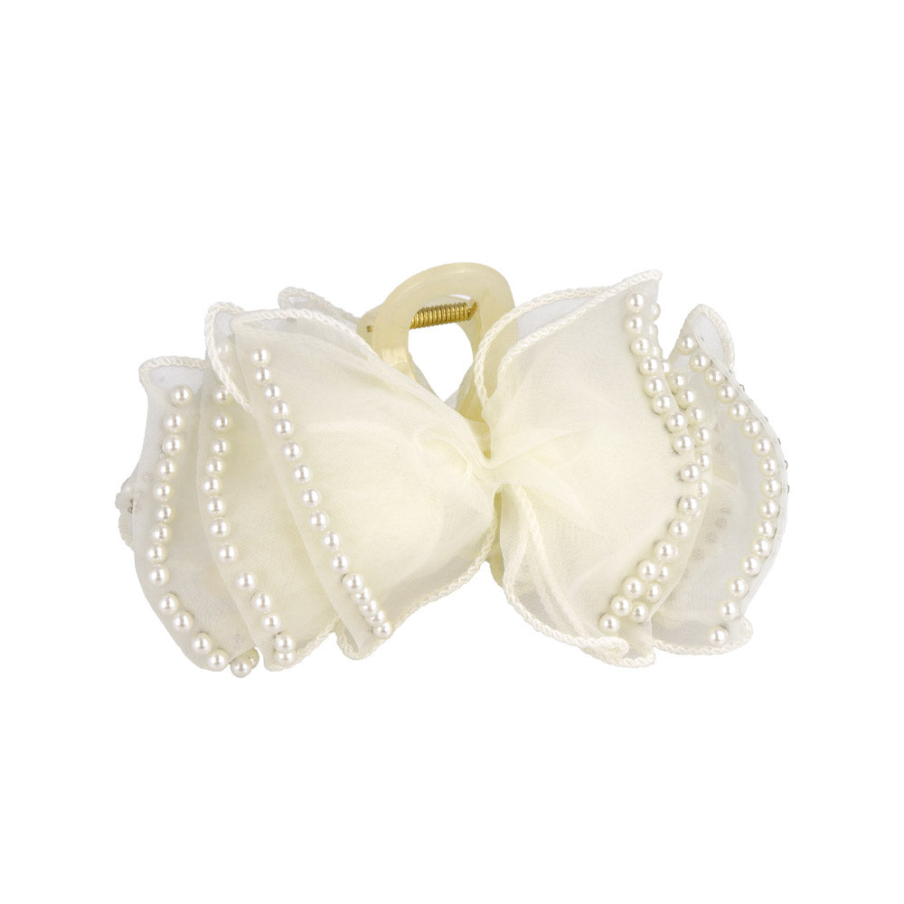 Pearlized Ribbon Bow Hair Claw