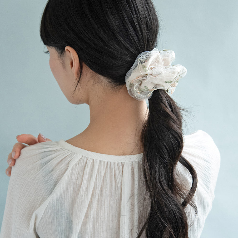 Flower Embroidery Layered Scrunchie