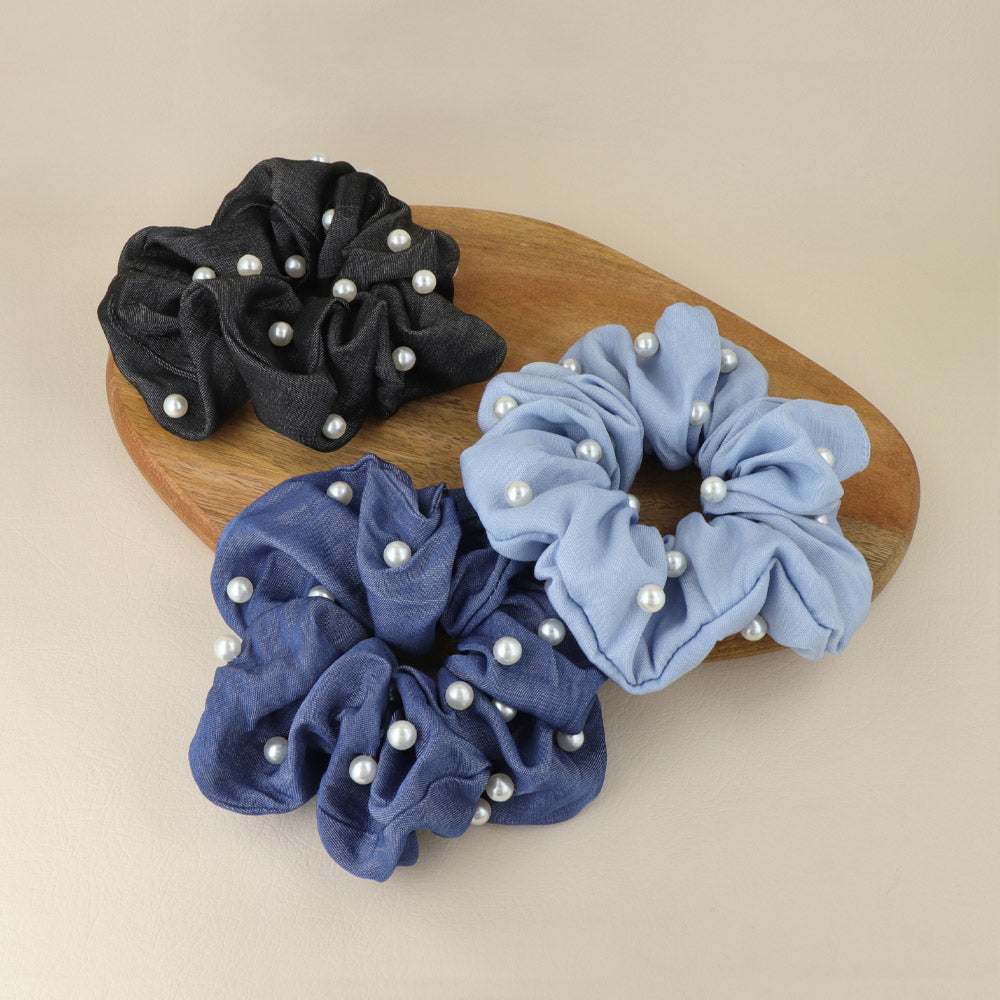 Pearly Denim Hair Scrunchie