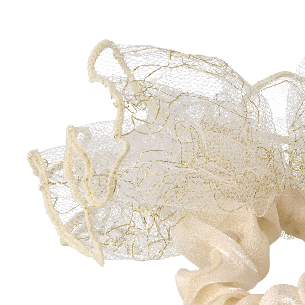 Embroidered Tulle Bow Hair Scrunchie