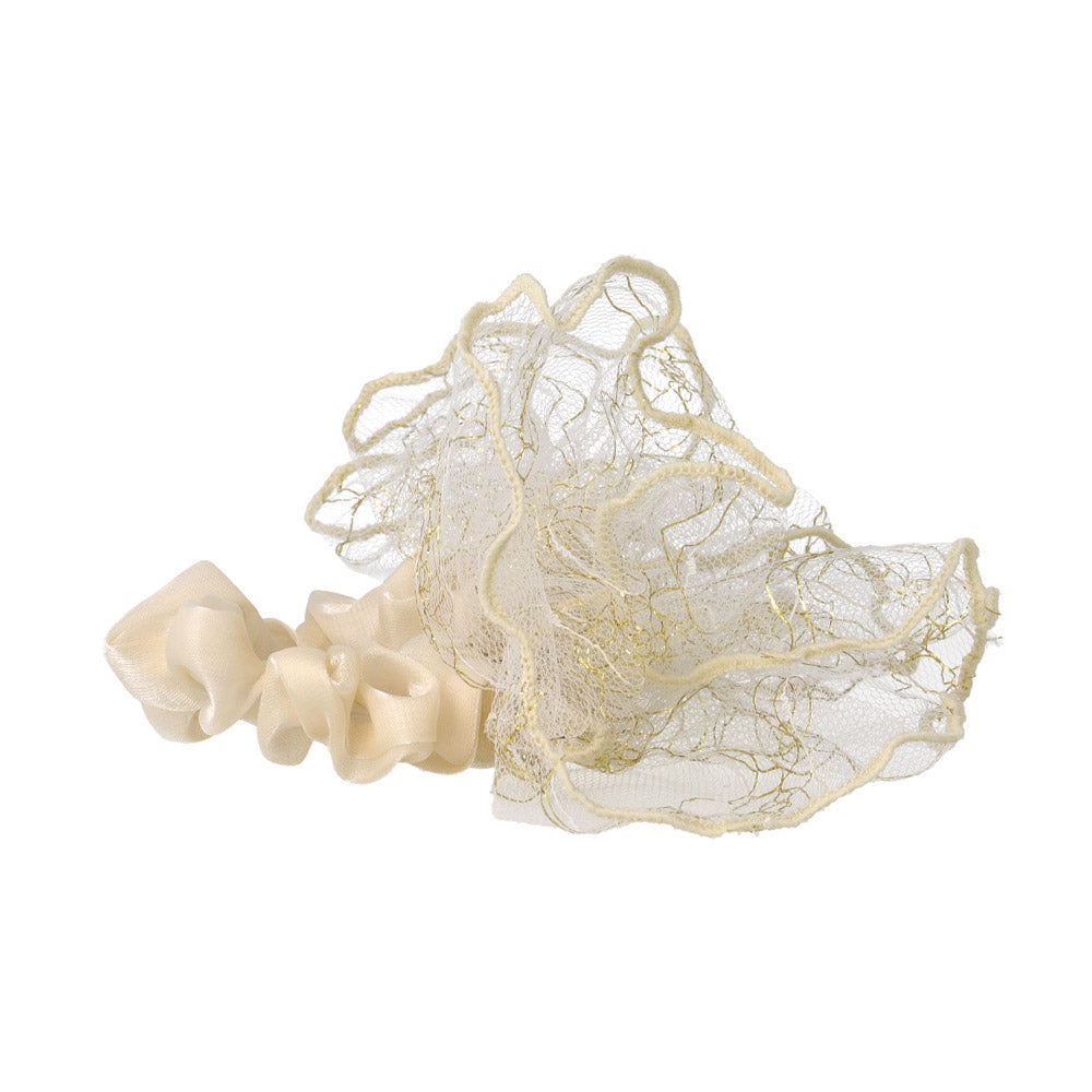 Embroidered Tulle Bow Hair Scrunchie