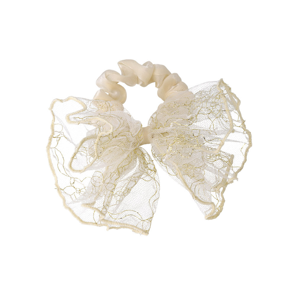 Embroidered Tulle Bow Hair Scrunchie