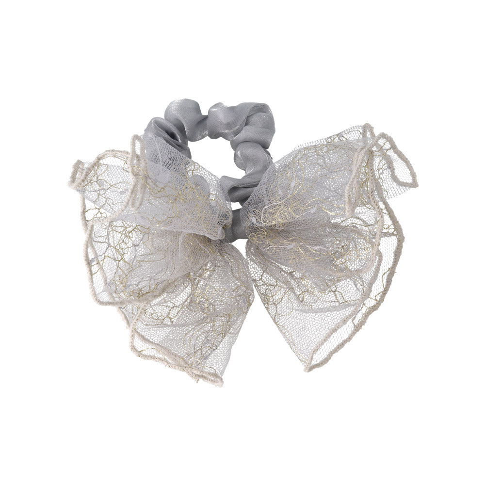 Embroidered Tulle Bow Hair Scrunchie