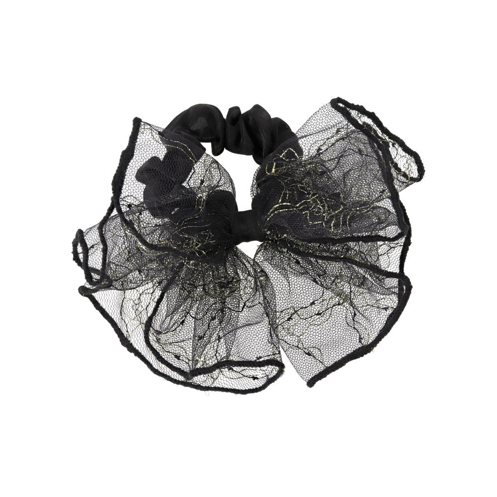 Embroidered Tulle Bow Hair Scrunchie