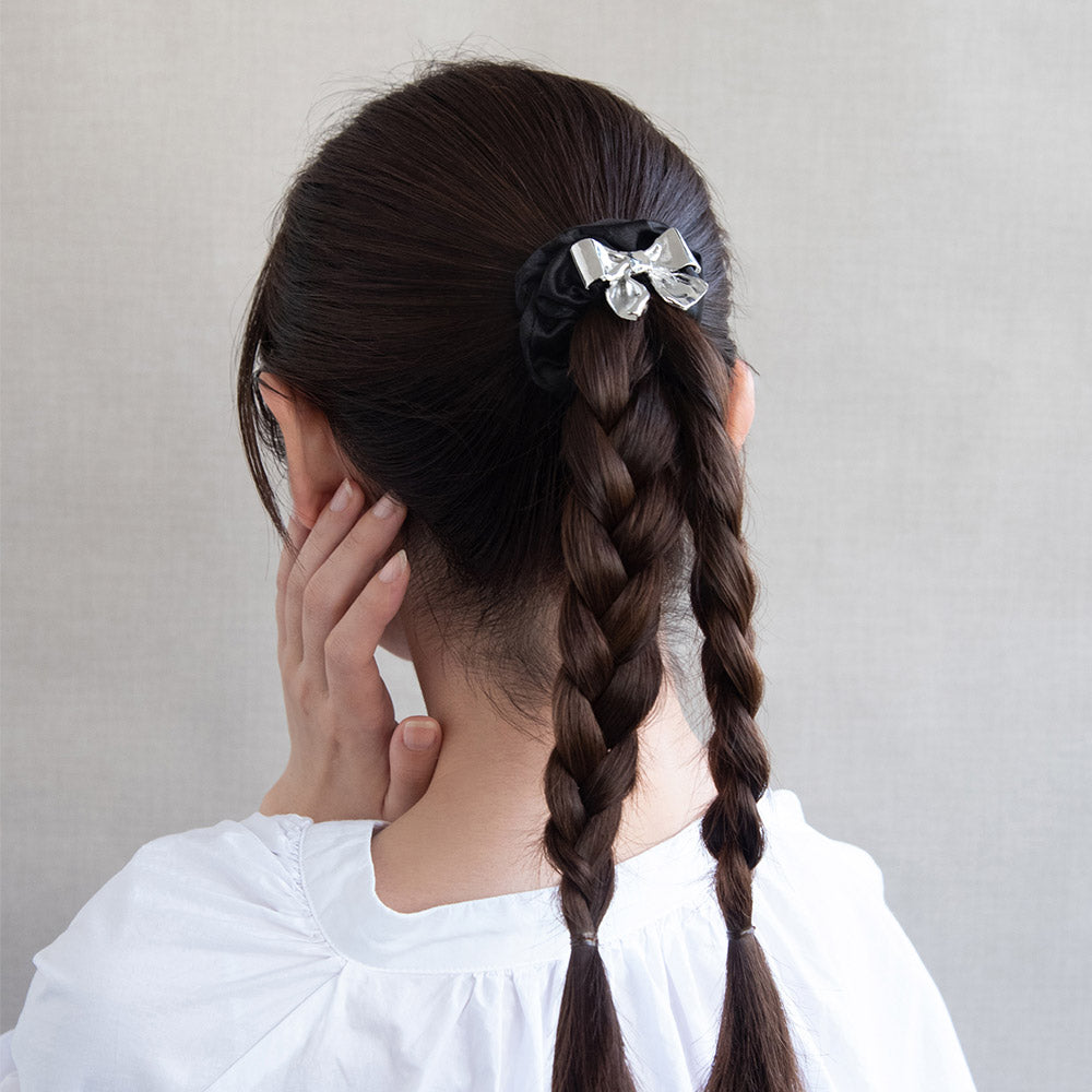 Metal Bow Black Scrunchie