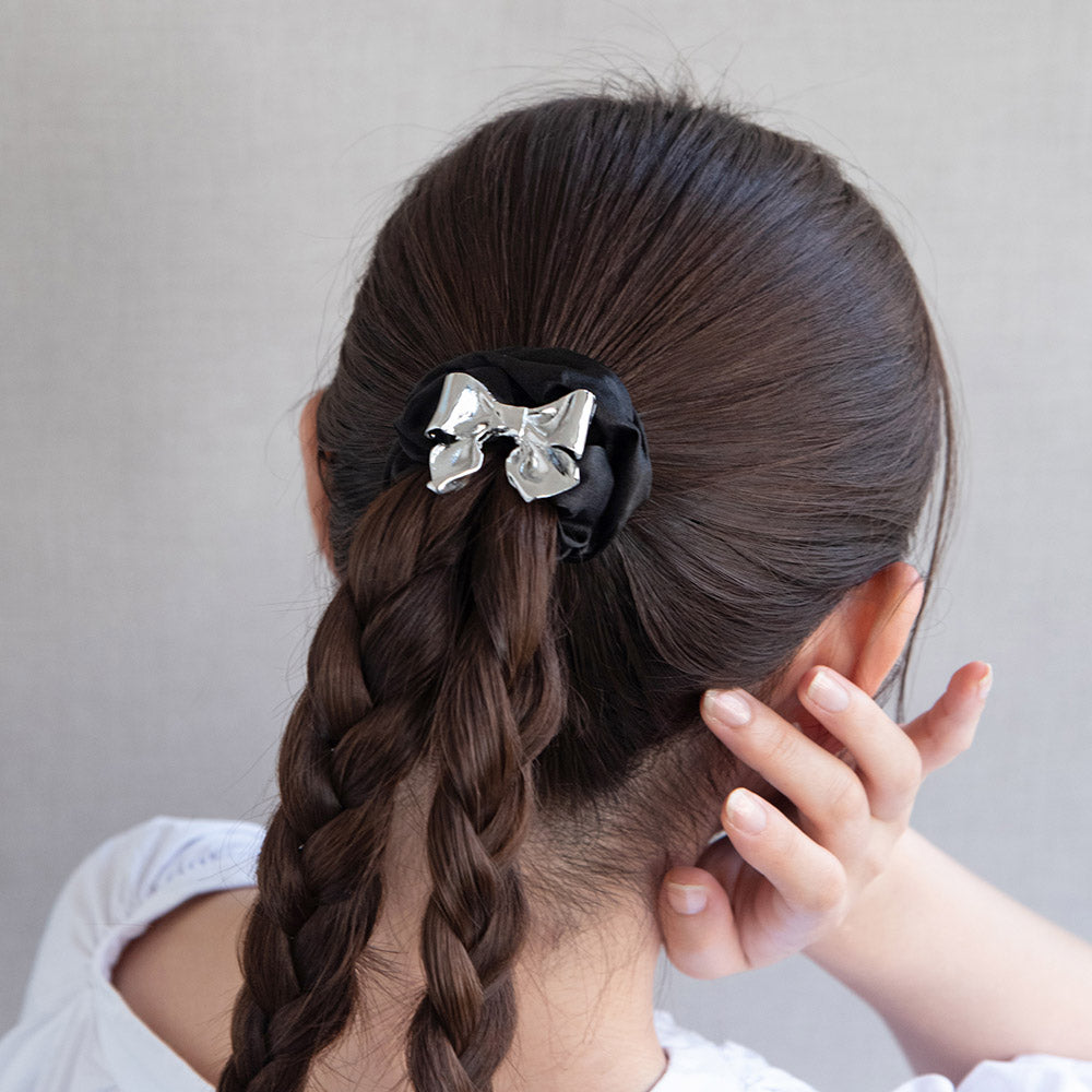 Metal Bow Black Scrunchie