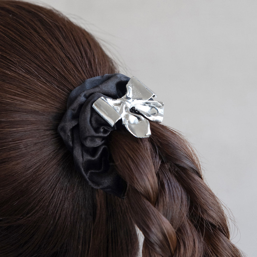 Metal Bow Black Scrunchie