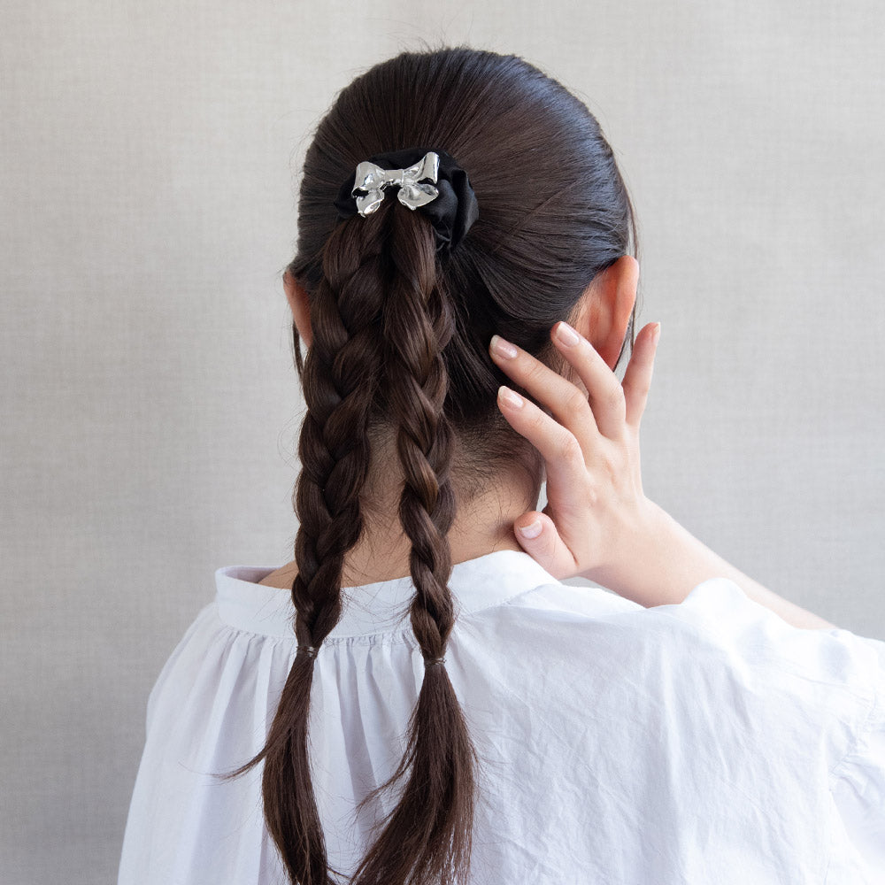 Metal Bow Black Scrunchie