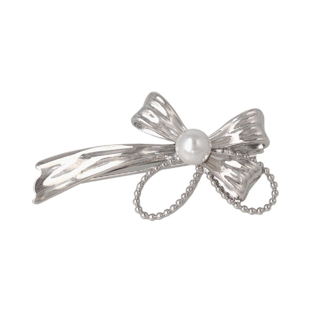 Ribbon Bow Faux Pearl Pinch Clip