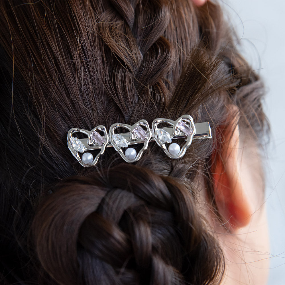 Jeweled Triple Heart Pinch Clip