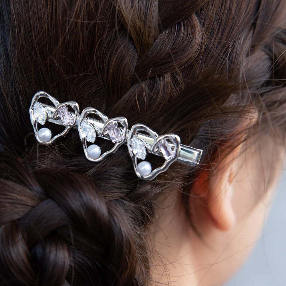 Jeweled Triple Heart Pinch Clip