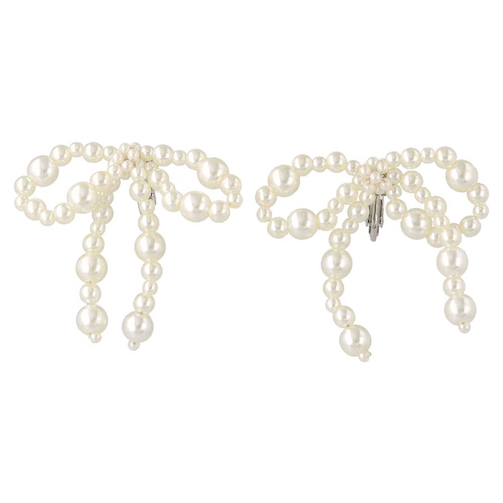 Bubble Pearl Bow Clip On Earrings
