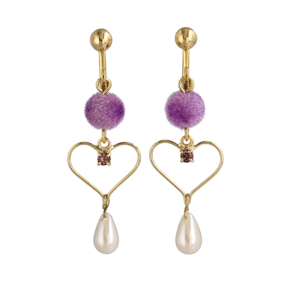 Pompom Heart Pearl Drop Clip Ons