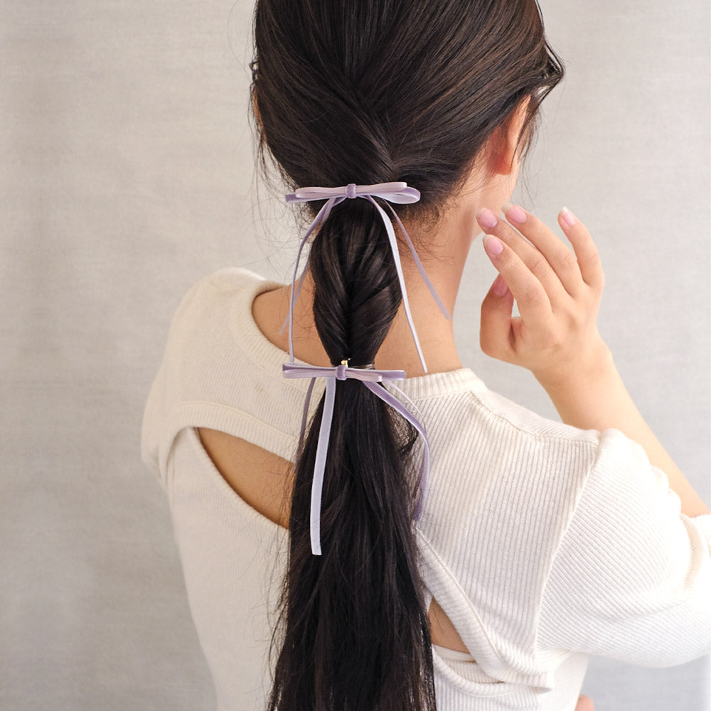Skinny Long Velvet Bow Pony Hook Set