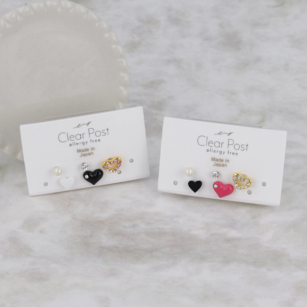 Heart and Stud Plastic Earring Set - osewaya