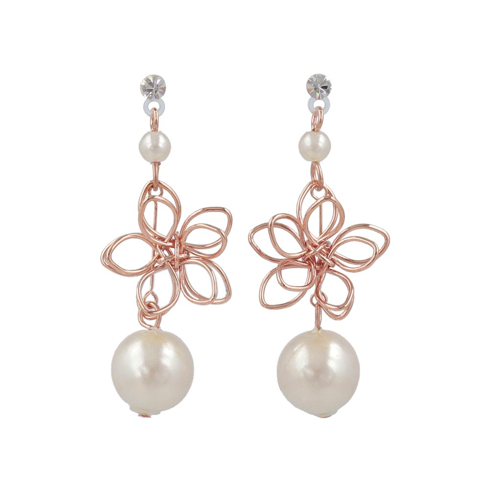 Flower and Pearl Drop Plastic Earrings