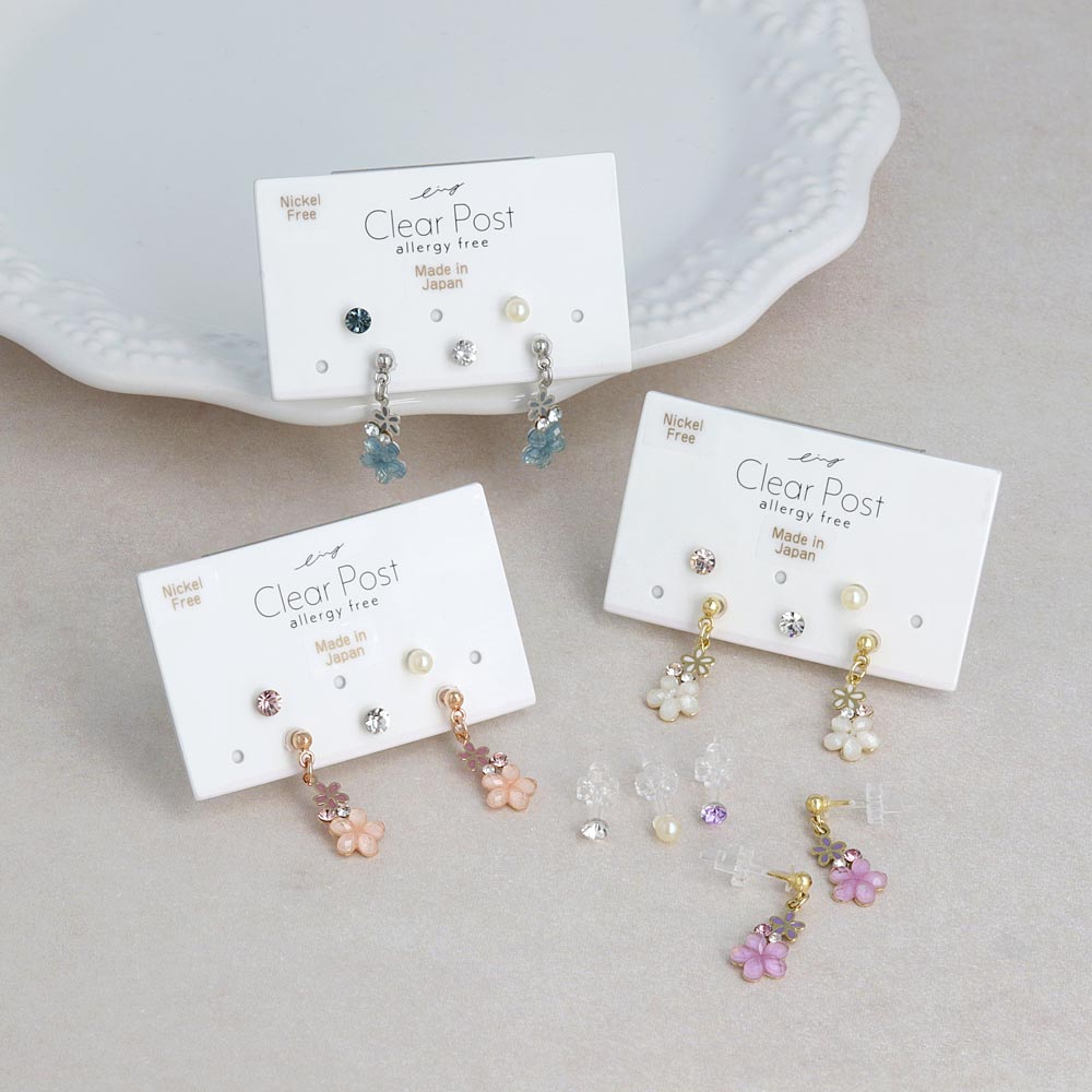 Flower and Stone Plastic Earring Set - osewaya