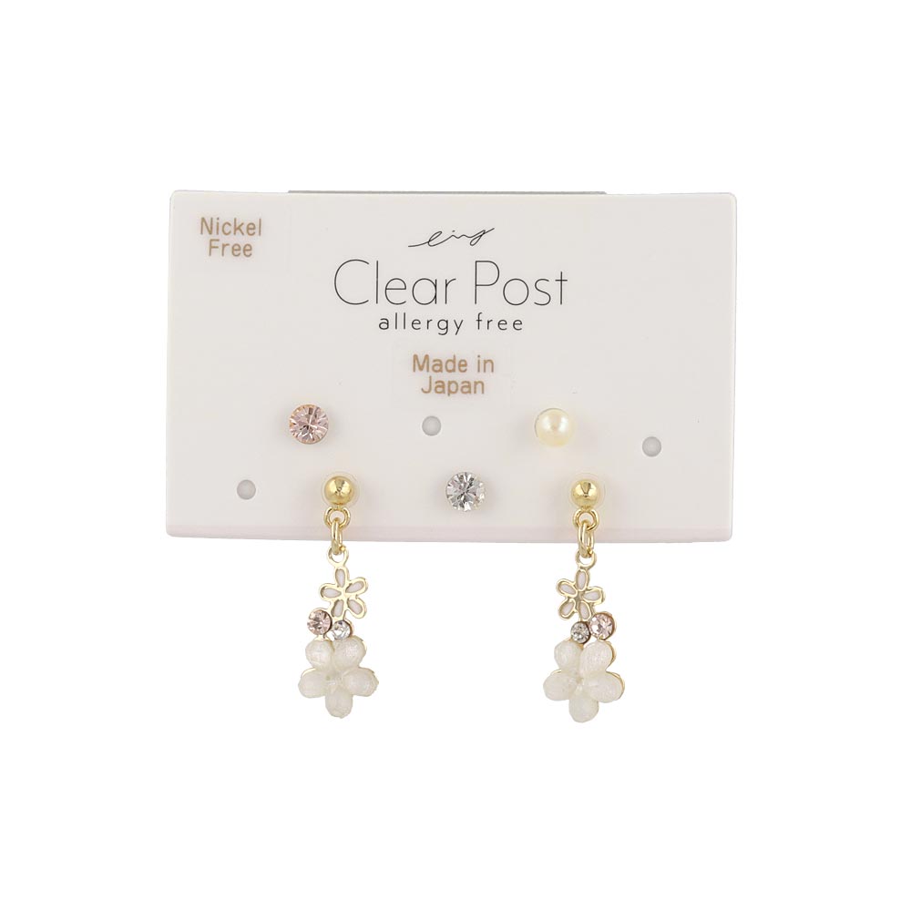 Flower and Stone Plastic Earring Set