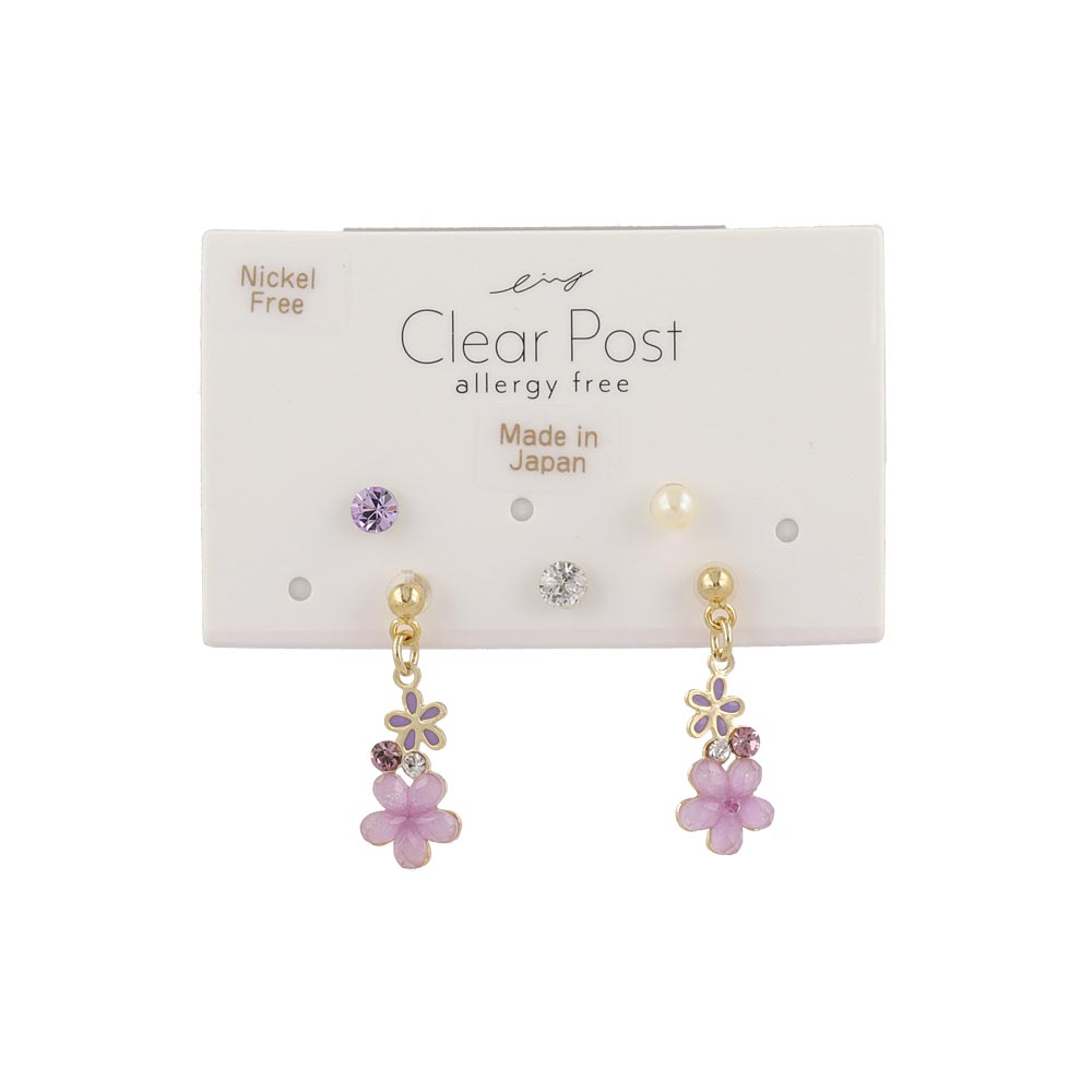 Flower and Stone Plastic Earring Set