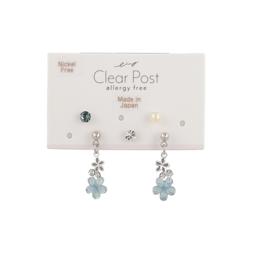 Flower and Stone Plastic Earring Set