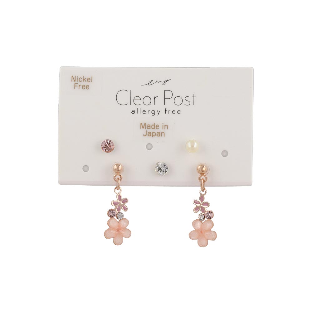 Flower and Stone Plastic Earring Set