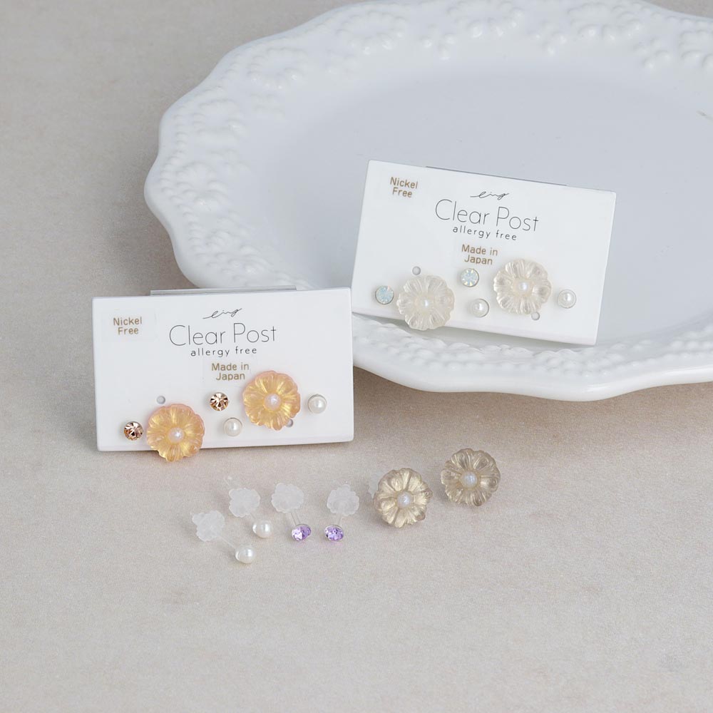 Translucent Flower Plastic Stud Set - osewaya