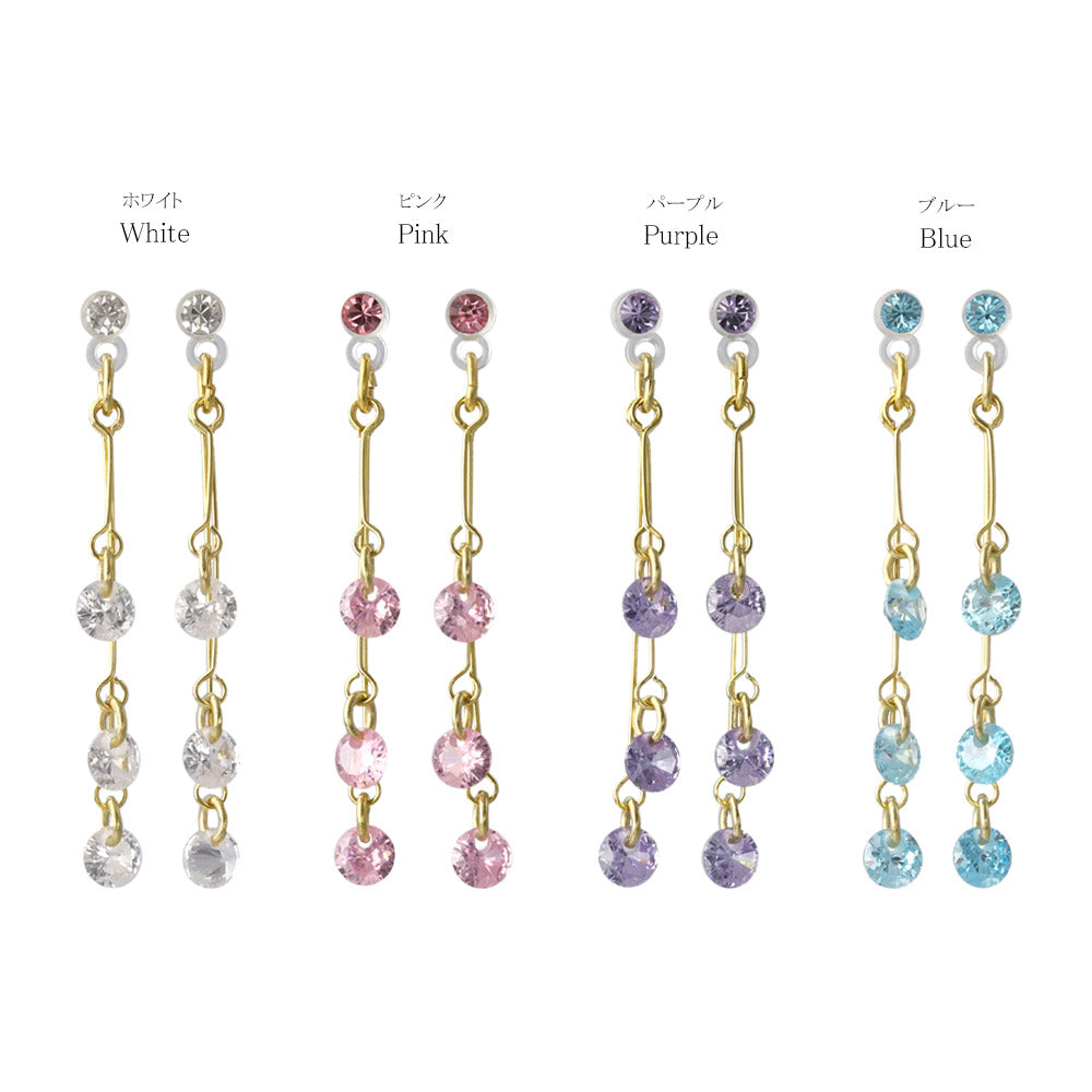 Triple Row Stone Drop Plastic Earrings