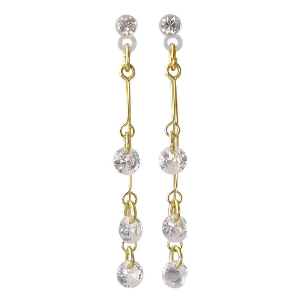 Triple Row Stone Drop Plastic Earrings