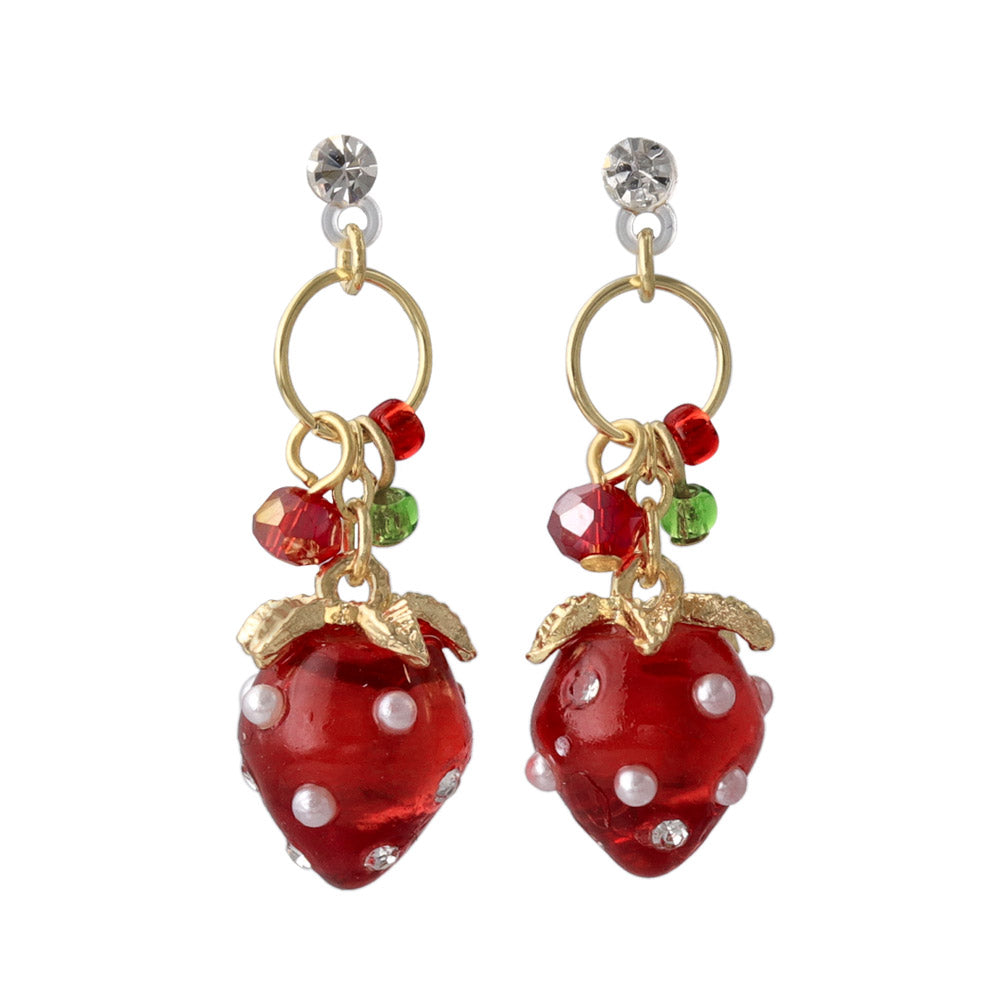 Strawberry Cluster Drop Plastic Earrings