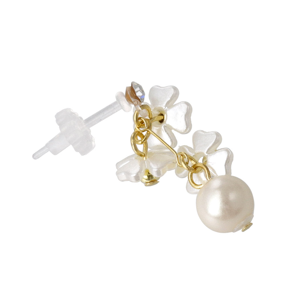 Flower and Pearl Drop Plastic Earrings