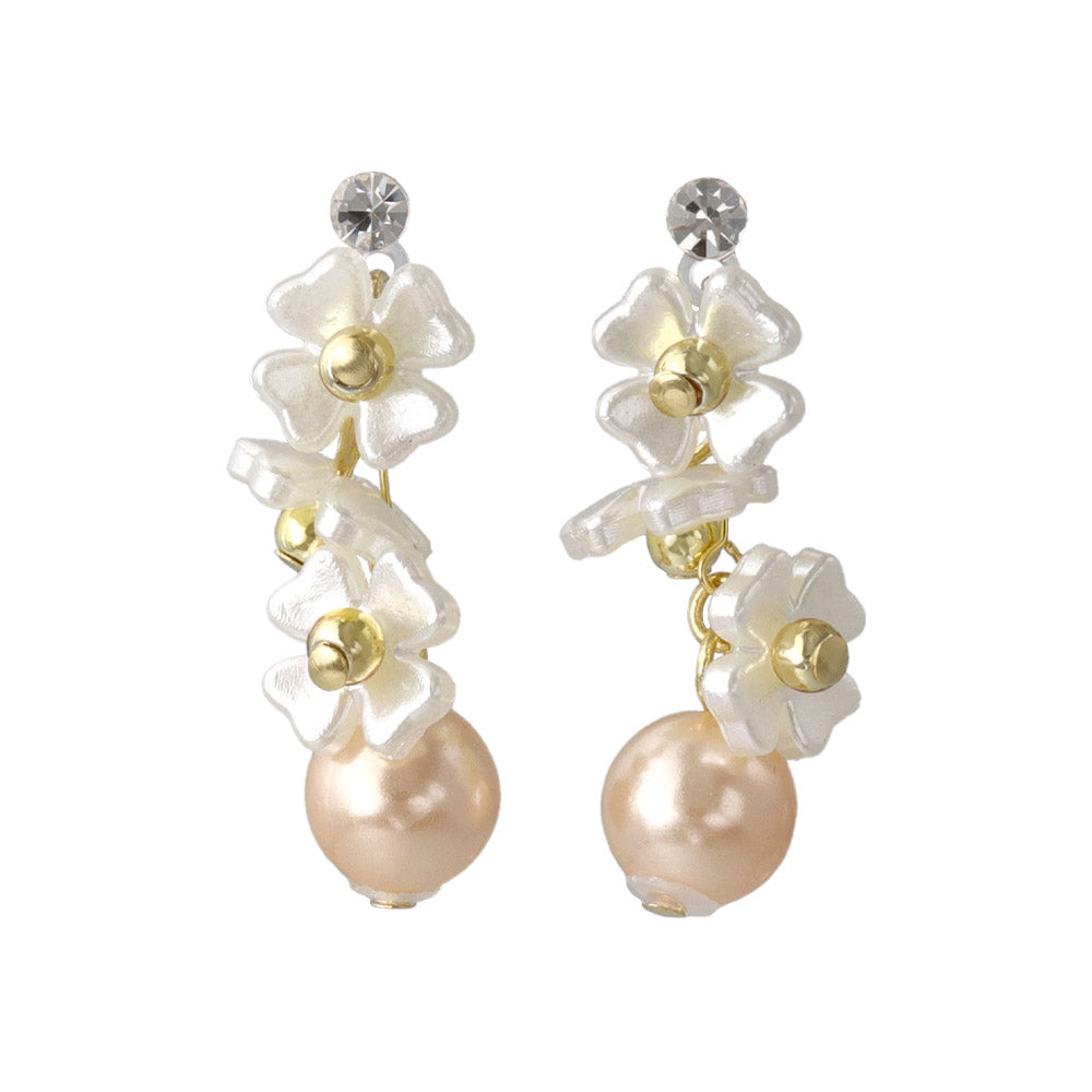 Flower and Pearl Drop Plastic Earrings