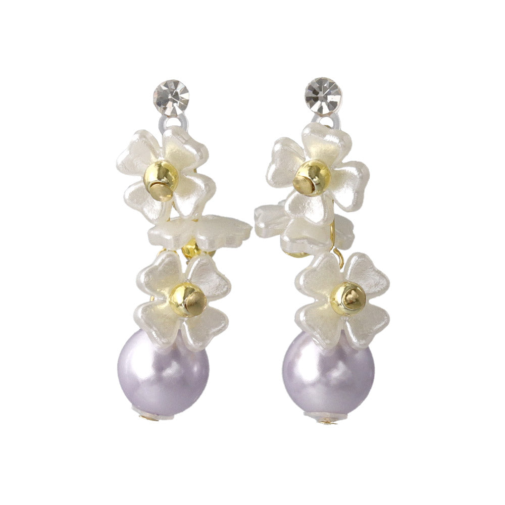 Flower and Pearl Drop Plastic Earrings