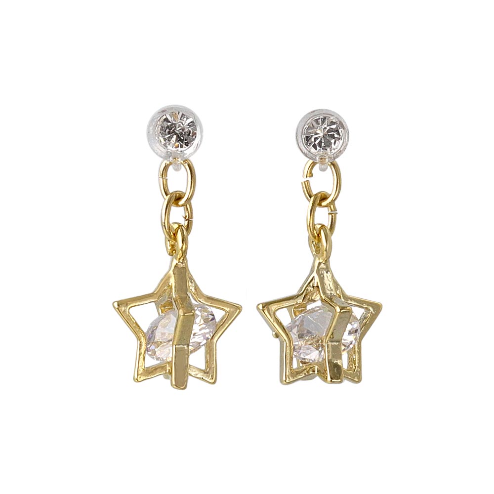 Star Cage Stone Drop Plastic Earrings