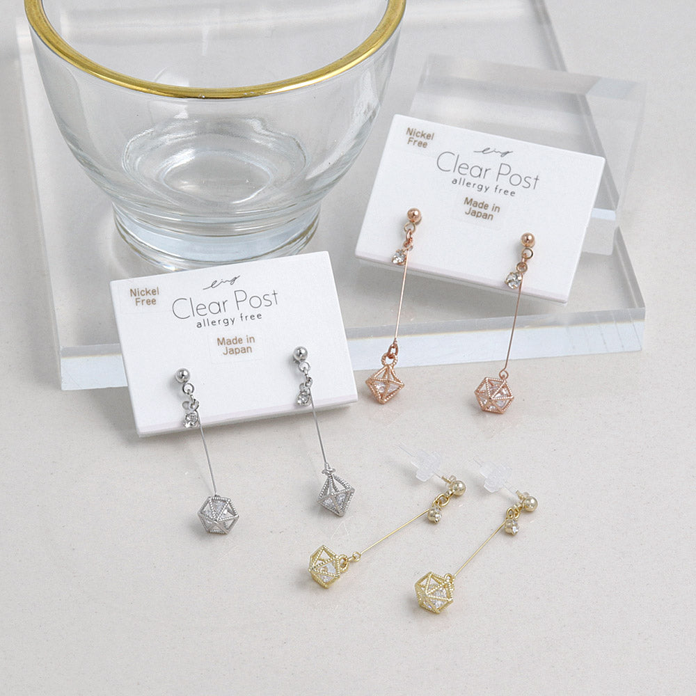Caged Stone Drop Plastic Earrings